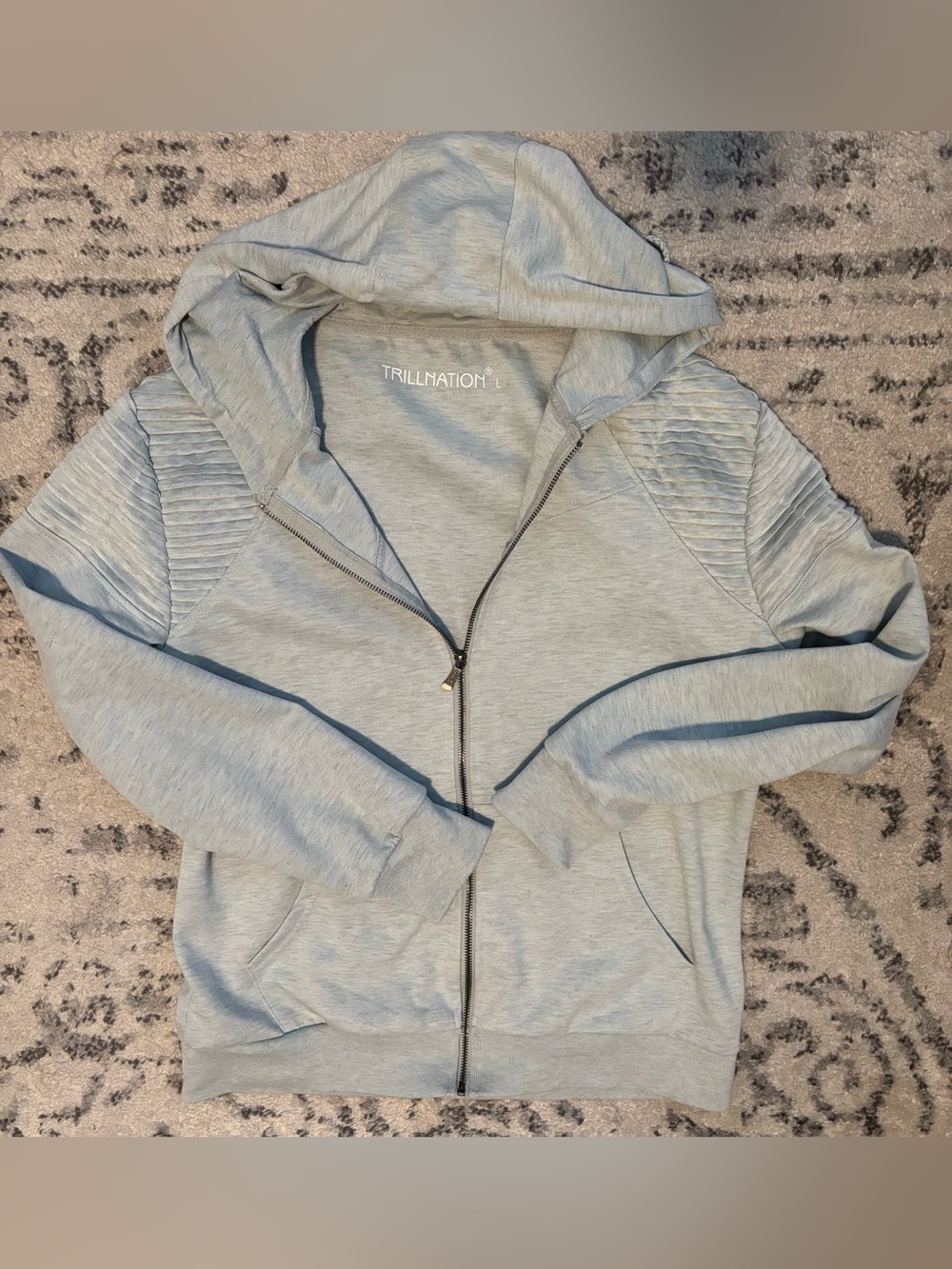 Men's Light Gray Zip-Up Hoodie Sweater